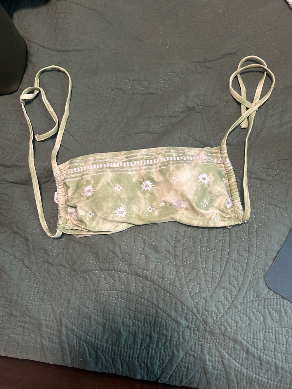 Women’s Green Floral Tie-Back swim top